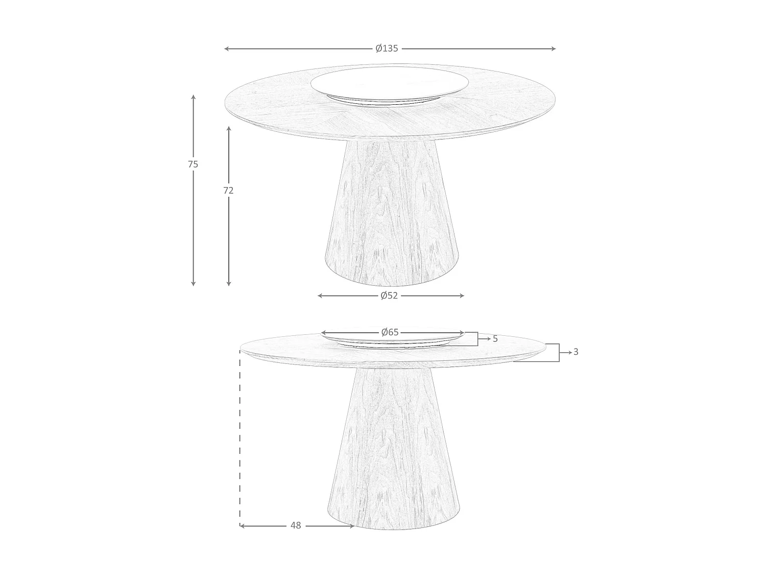 Table à manger ronde rotative noyer 1016 ANGEL CERDA