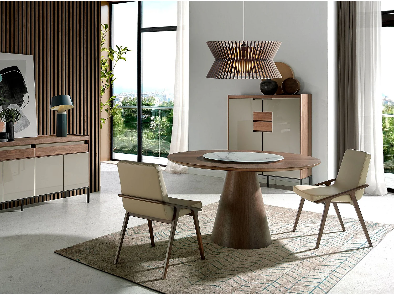 Table à manger ronde rotative noyer 1016 ANGEL CERDA