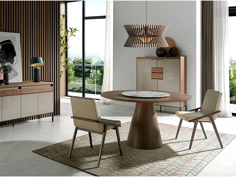 Esstisch drehbarer runder Walnuss 1016 ANGEL CERDA