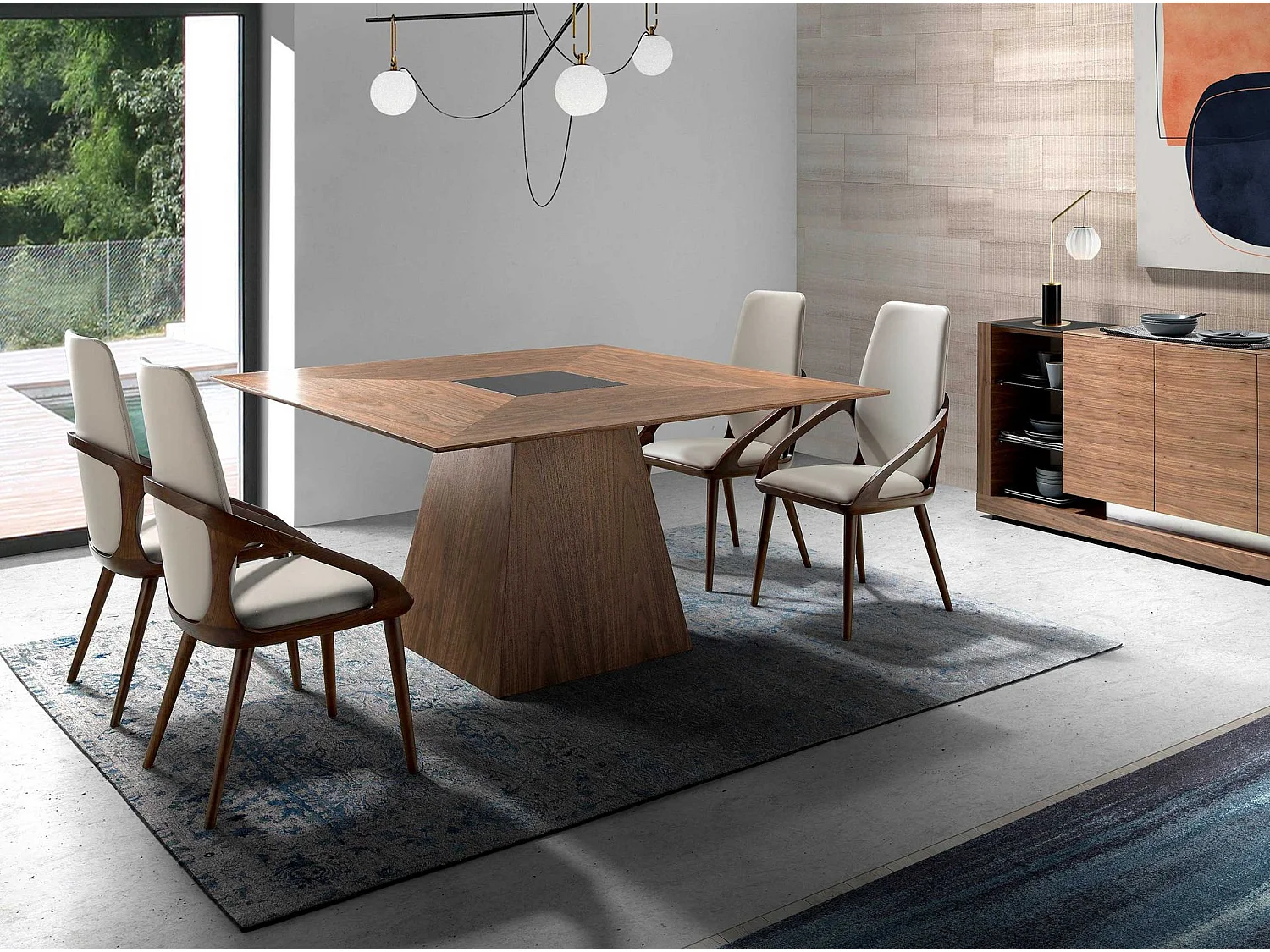 Eettafel vierkant walnoot fineer 1079 ANGEL CERDA