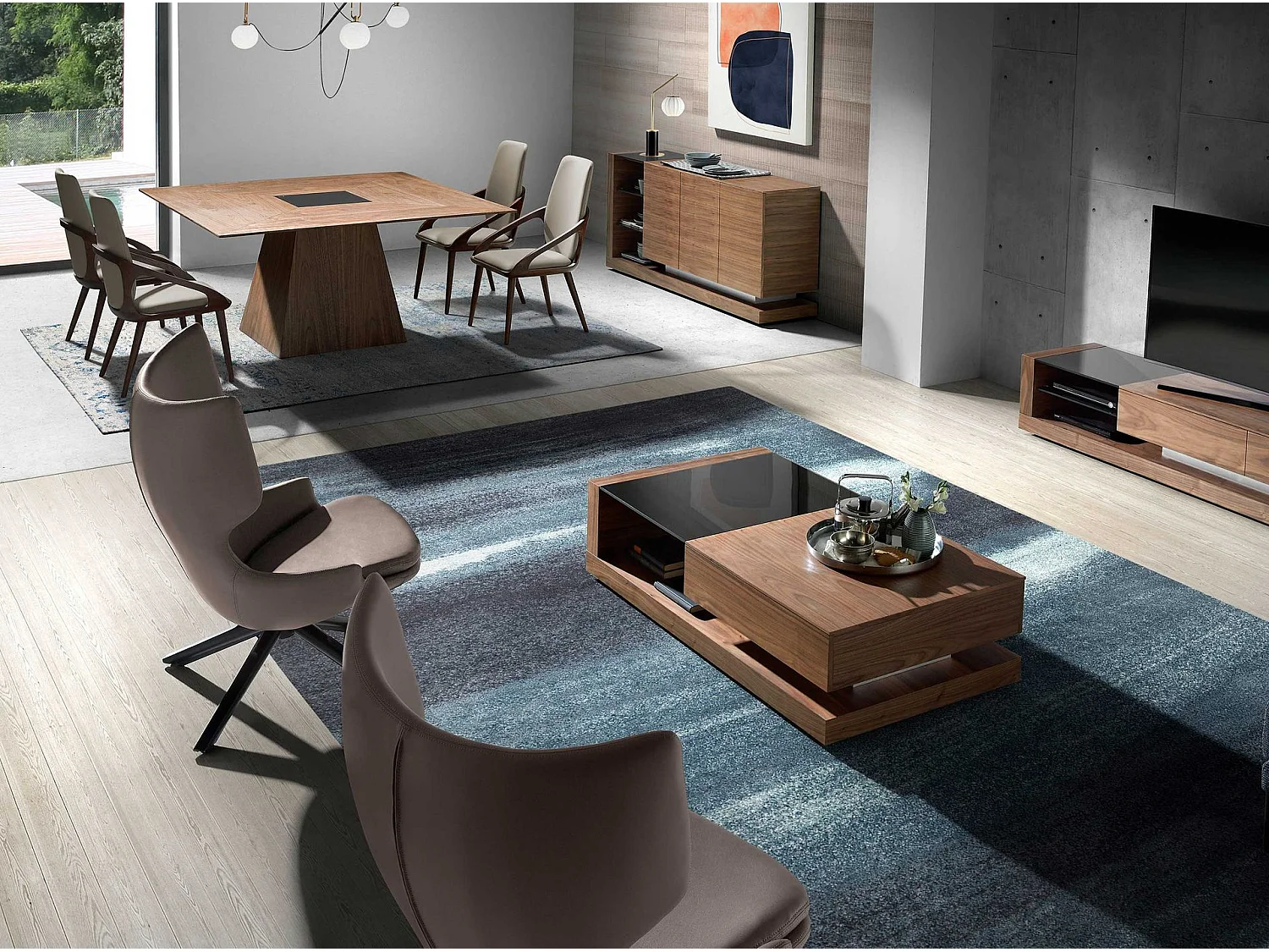 Eettafel vierkant walnoot fineer 1079 ANGEL CERDA