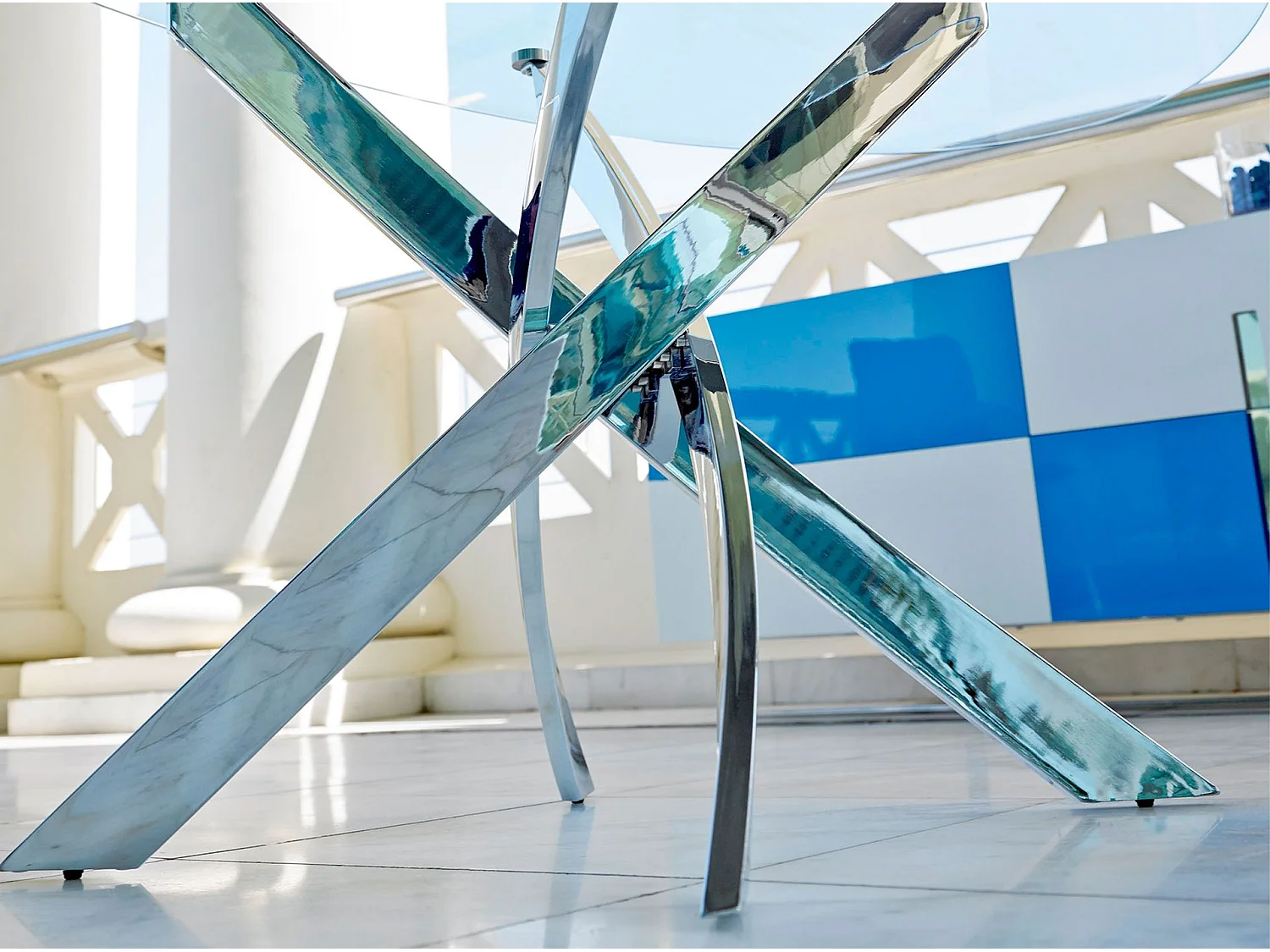 Eettafel rond gehard glas en verchroomd staal 1061-Ø130 ANGEL CERDA