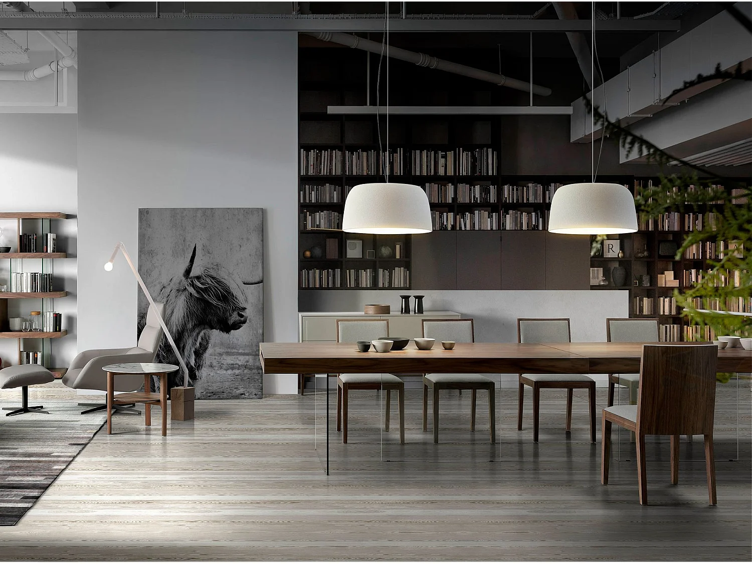 Tavolo da pranzo rettangolare noce e vetro temperato 1028 ANGEL CERDA