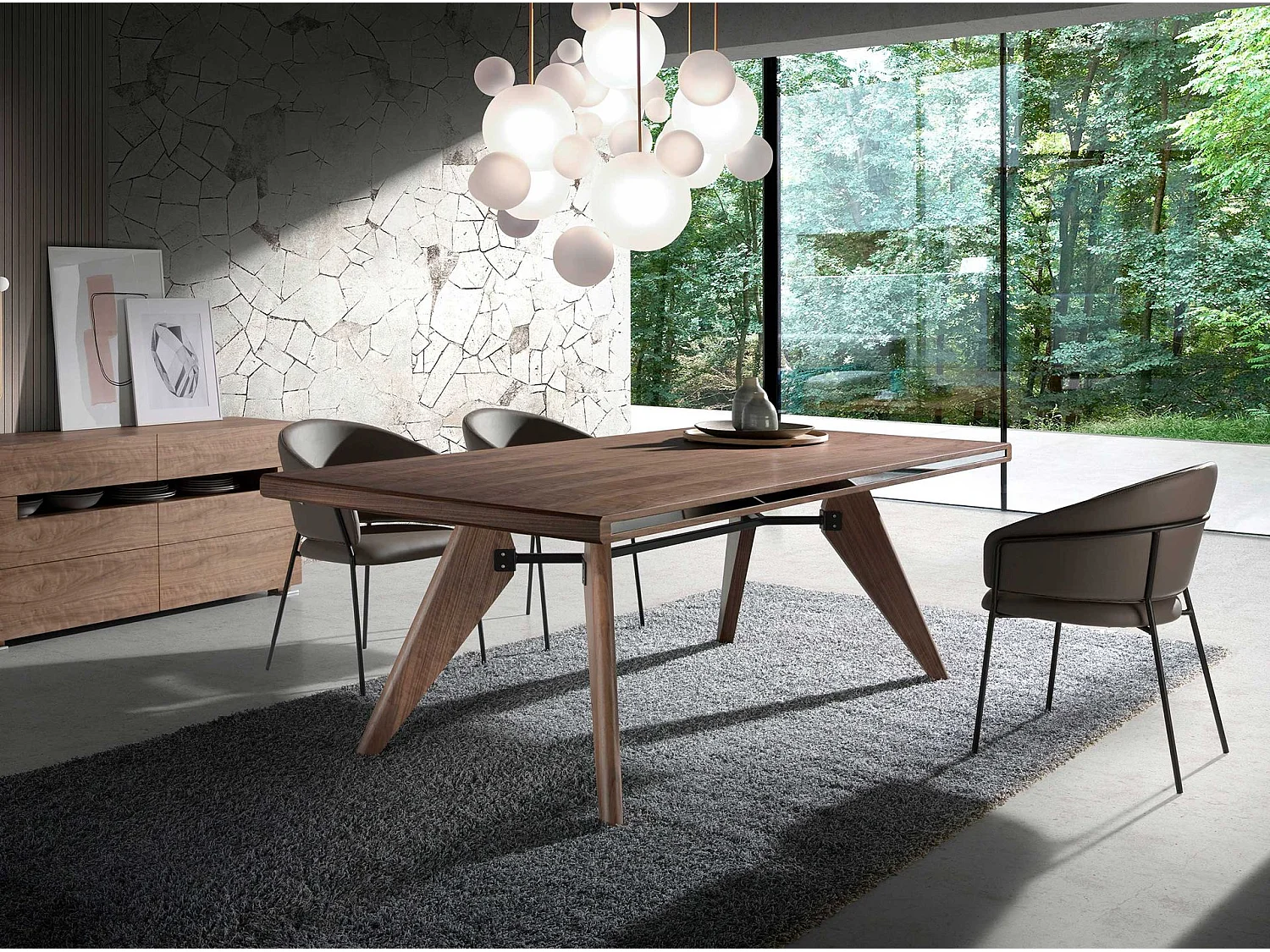 Eettafel rechthoekig walnoot fineer en walnootkleurig hout 1080 ANGEL CERDA