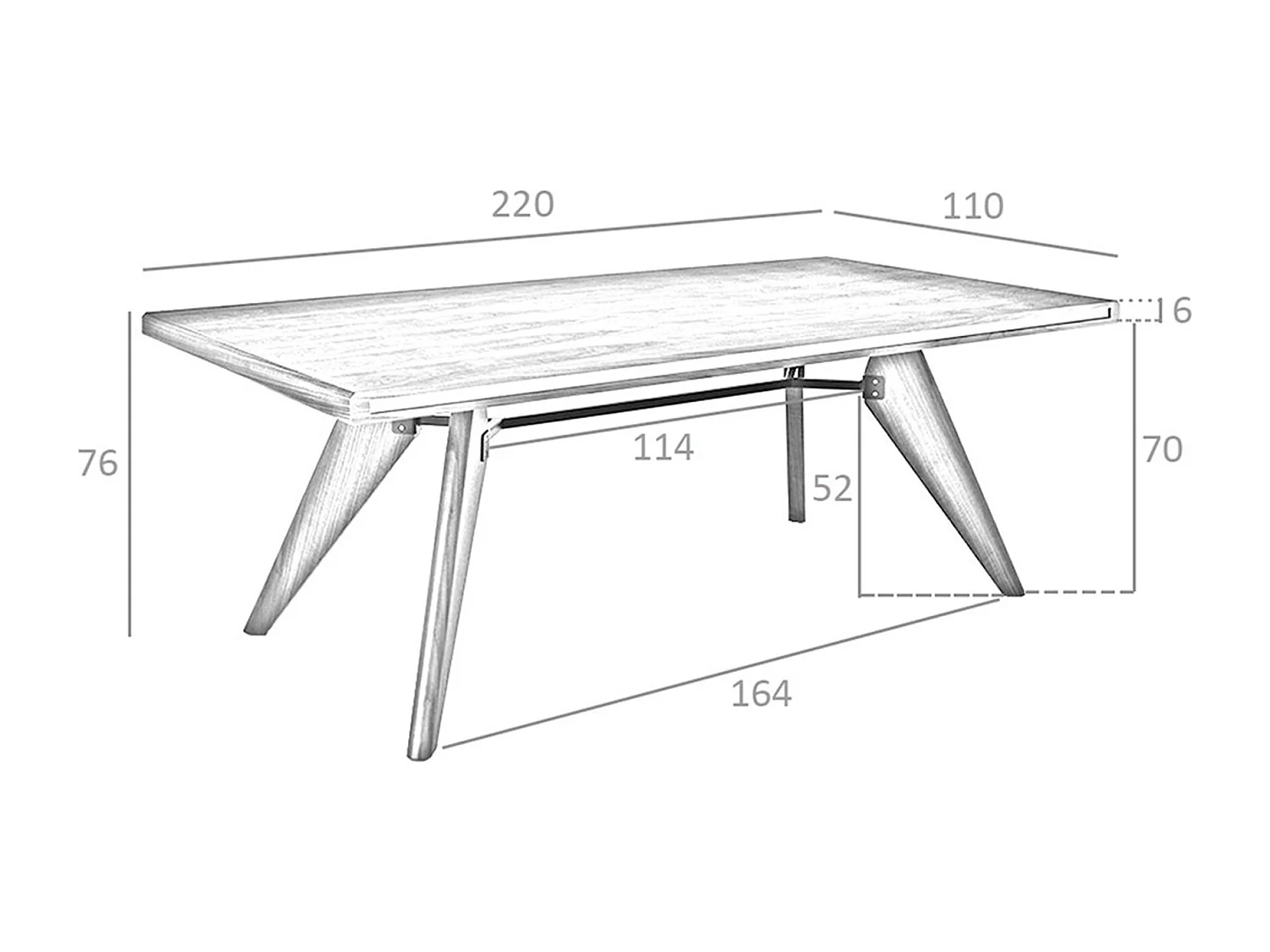 Eettafel rechthoekig walnoot fineer en walnootkleurig hout 1080 ANGEL CERDA