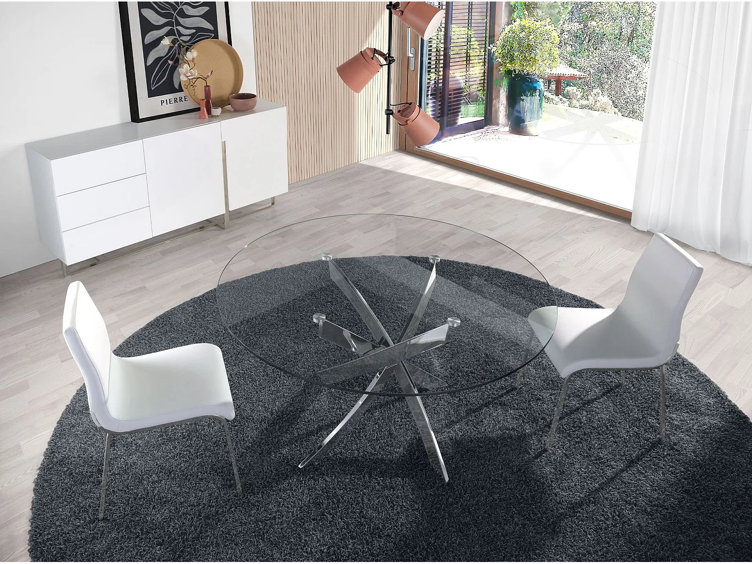 Eettafel rond gehard glas en verchroomd staal 1061-Ø110 ANGEL CERDA