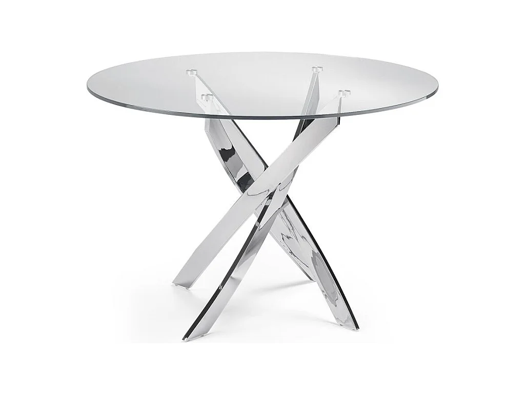 Table ronde design acier chromé et verre trempé Princia 110cm