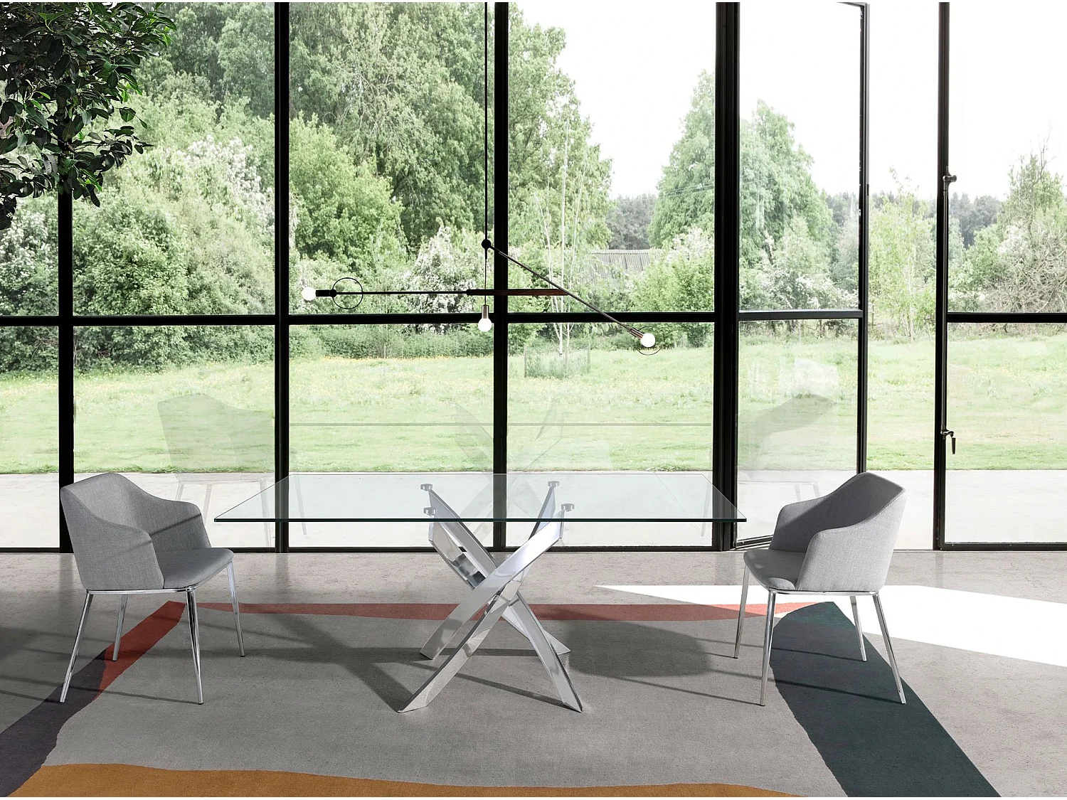 Eettafel rechthoekig gehard glas en verchroomd staal 1061-160x95 ANGEL CERDA