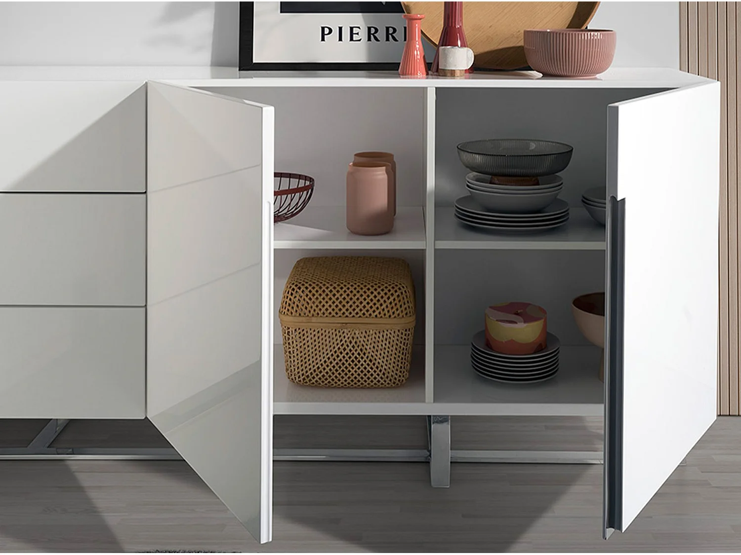 Buffet en bois blanc et acier chromé 3051 ANGEL CERDA