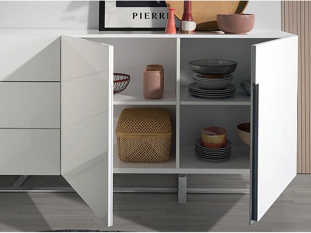 Buffet en bois blanc et acier chromé 3051 ANGEL CERDA