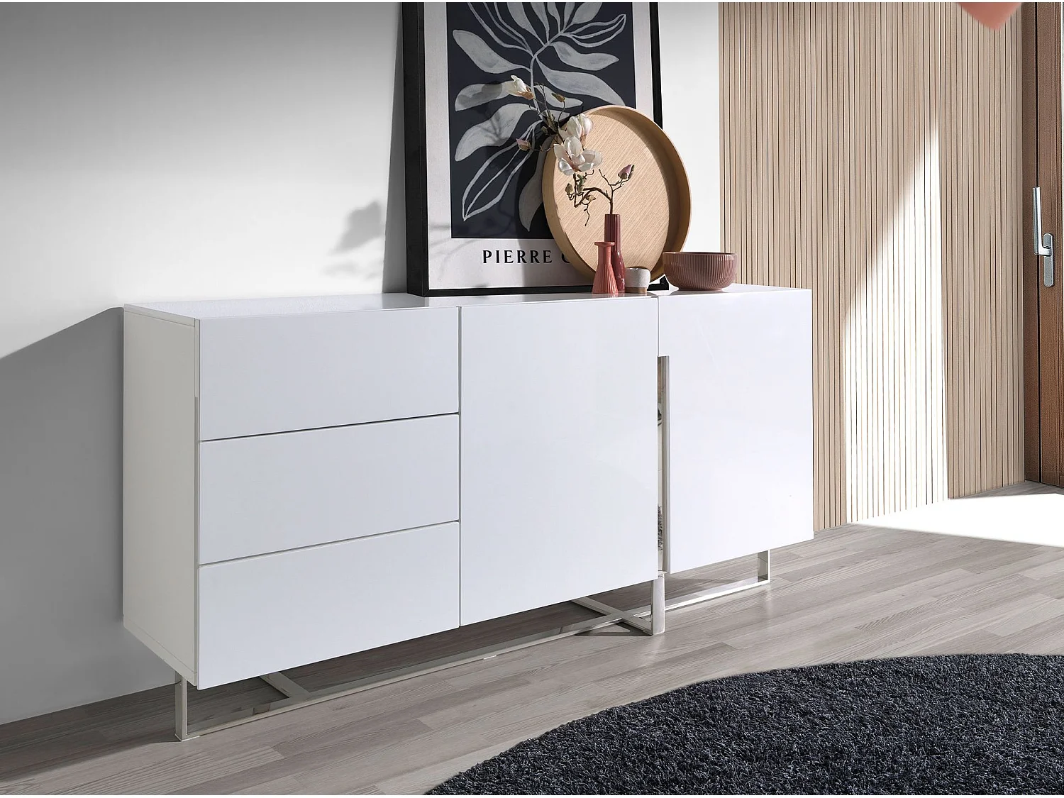 Buffet en bois blanc et acier chromé 3051 ANGEL CERDA
