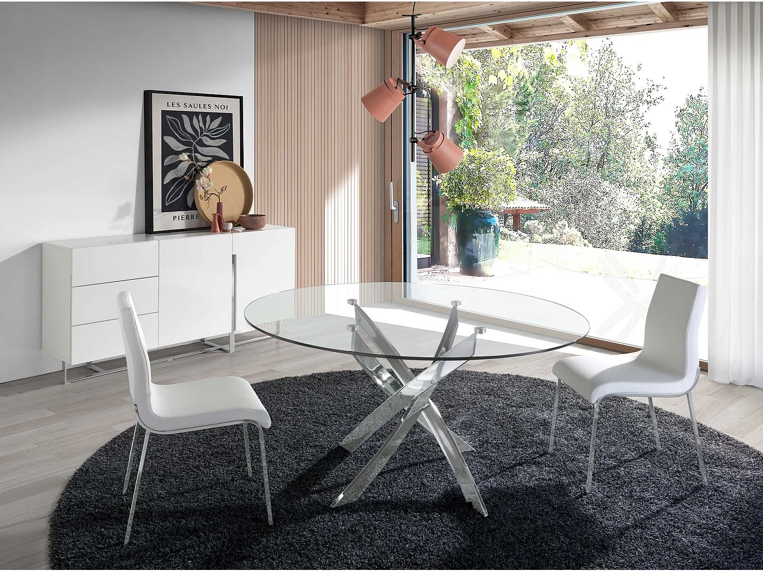 Buffet en bois blanc et acier chromé 3051 ANGEL CERDA