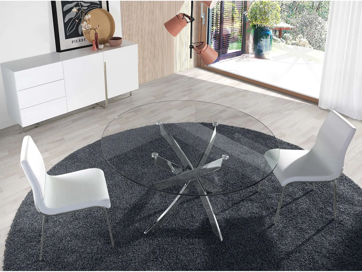 Buffet en bois blanc et acier chromé 3051 ANGEL CERDA