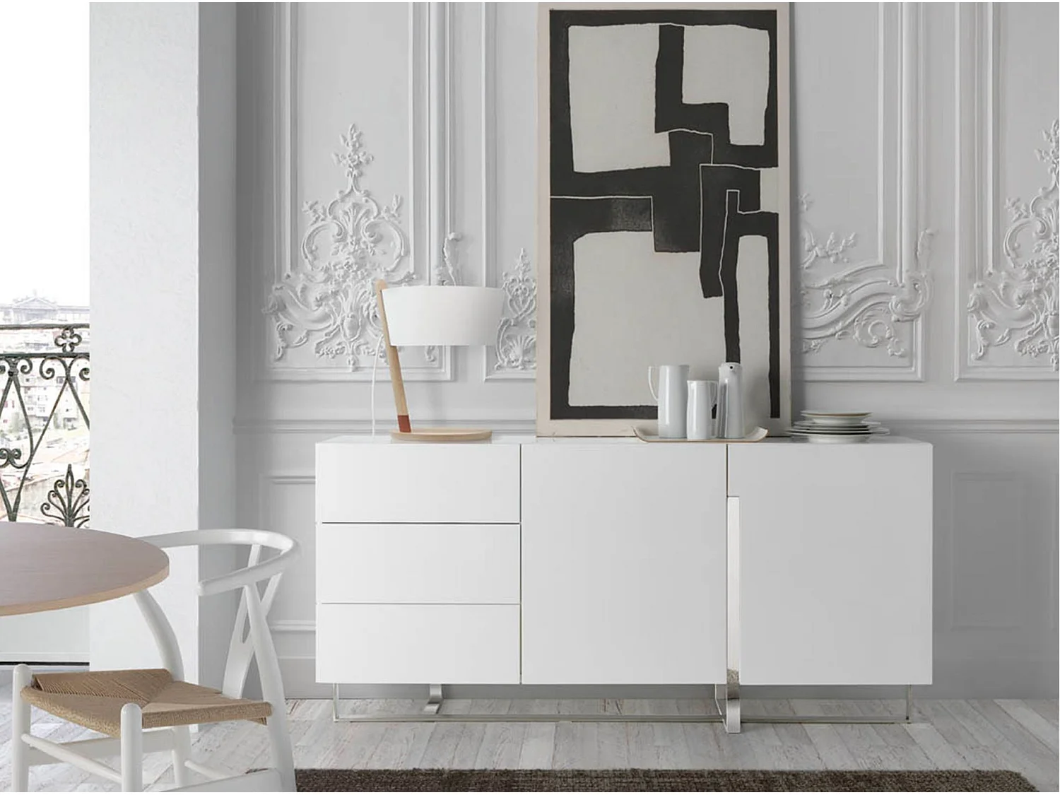Buffet en bois blanc et acier chromé 3051 ANGEL CERDA