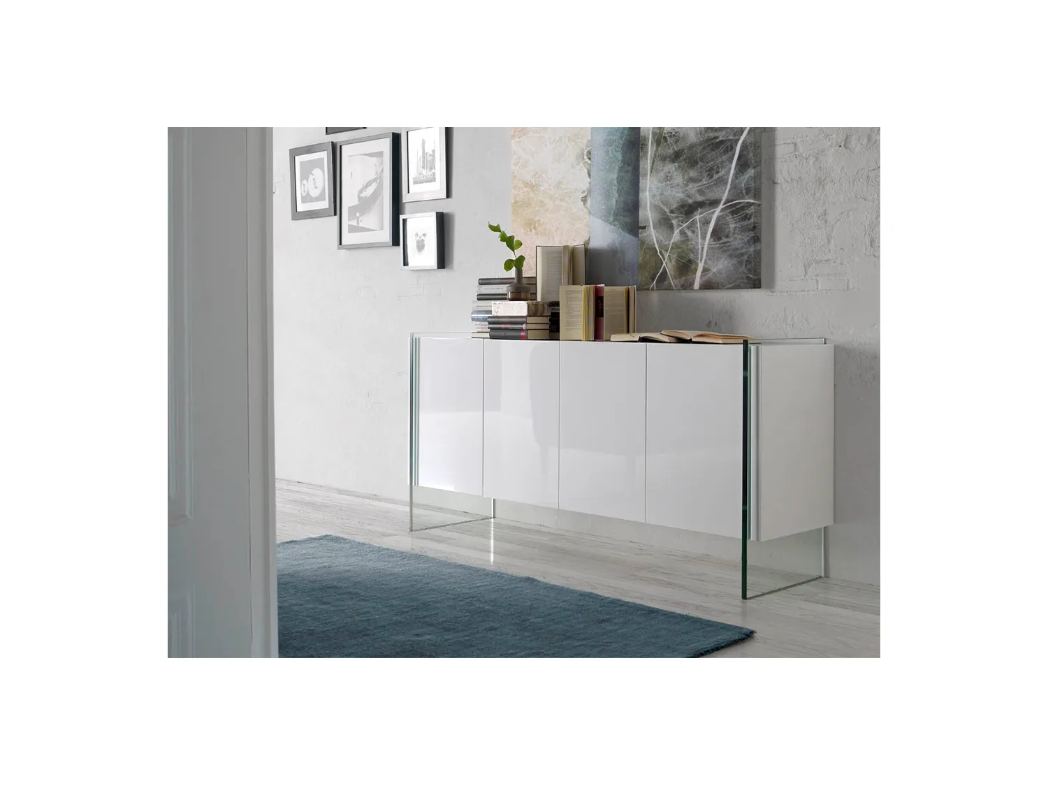 Buffet en bois blanc et verre trempé 3058 ANGEL CERDA