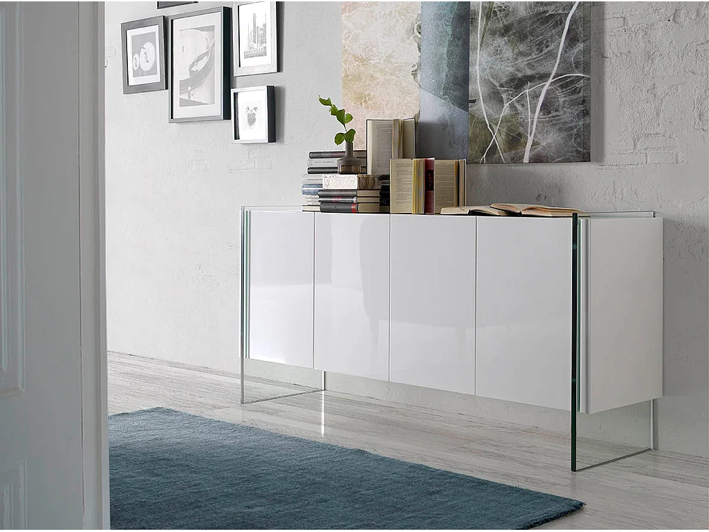 Buffet bois blanc et verre trempé 3058 ANGEL CERDA