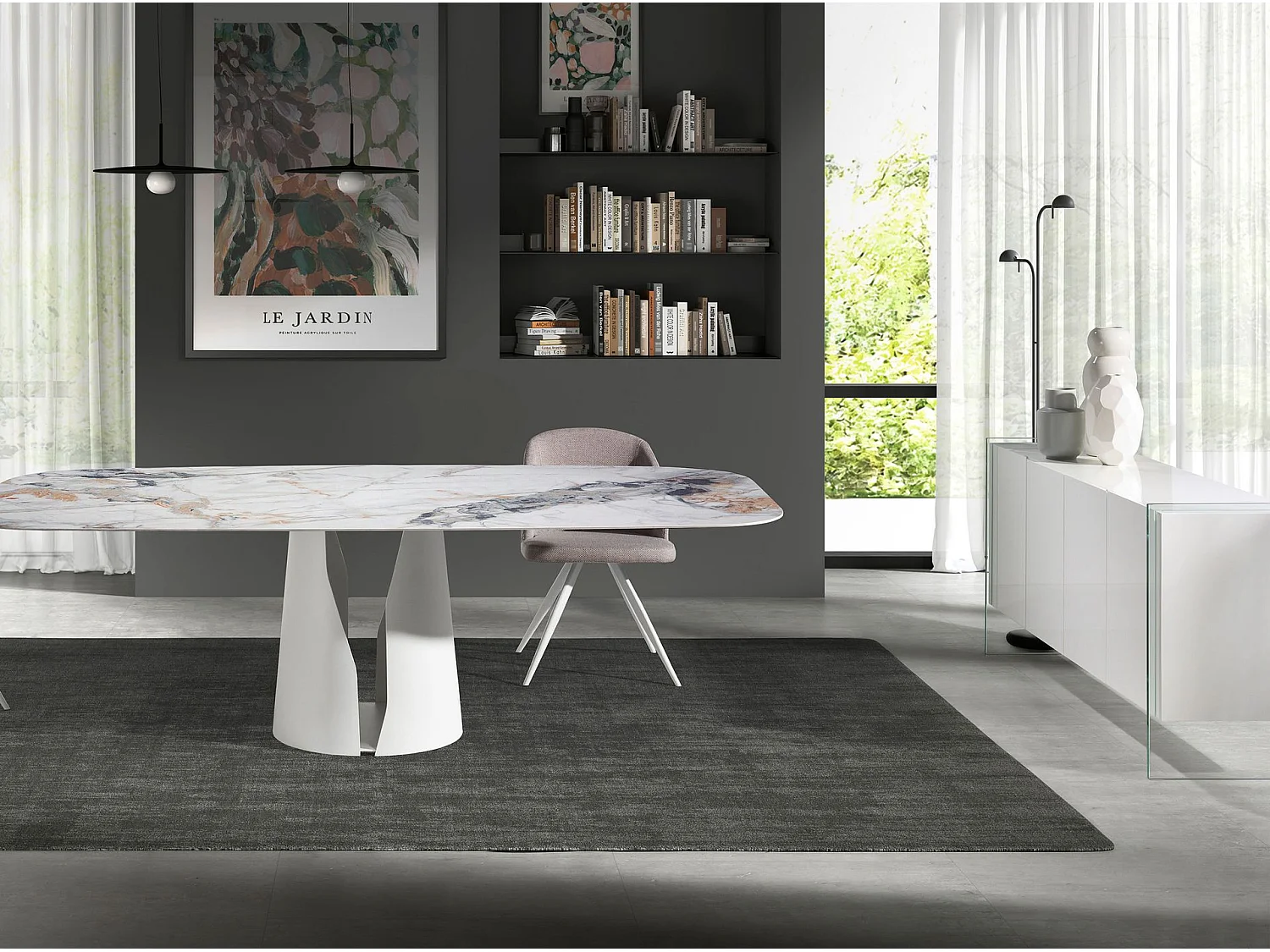 Buffet bois blanc et verre trempé 3058 ANGEL CERDA