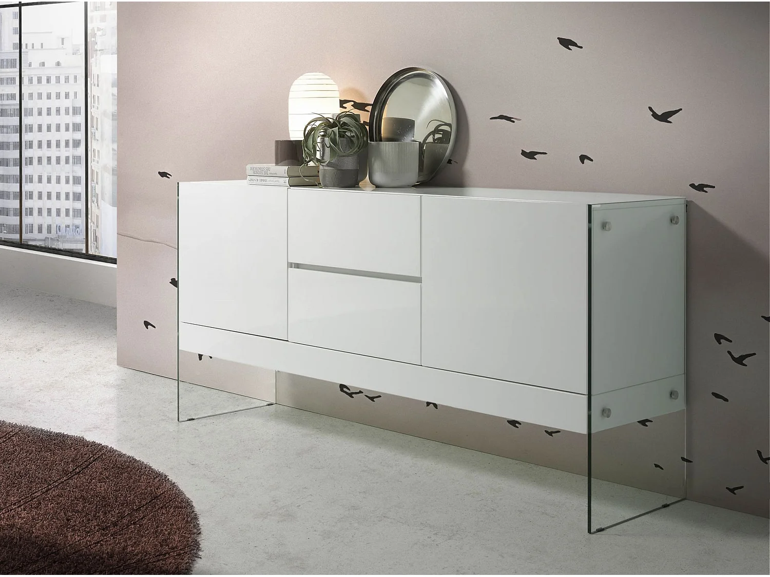 Dressoir van wit hout en gehard glas 3063 ANGEL CERDA