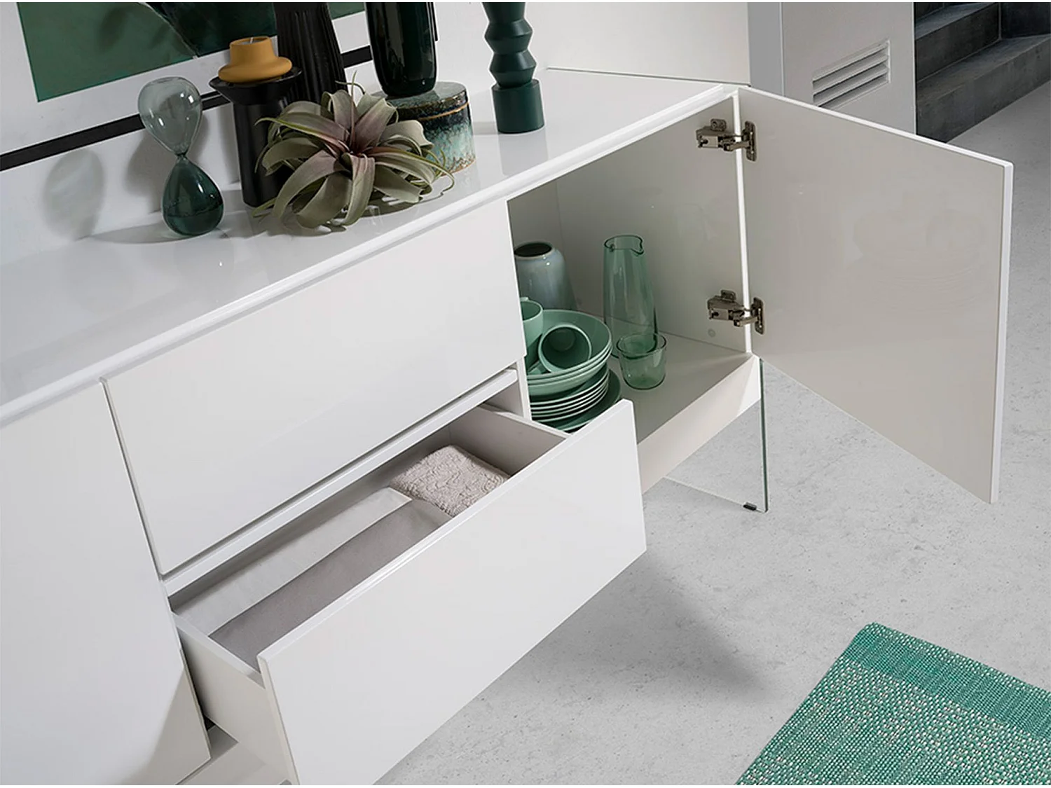 Dressoir van wit hout en gehard glas 3063 ANGEL CERDA