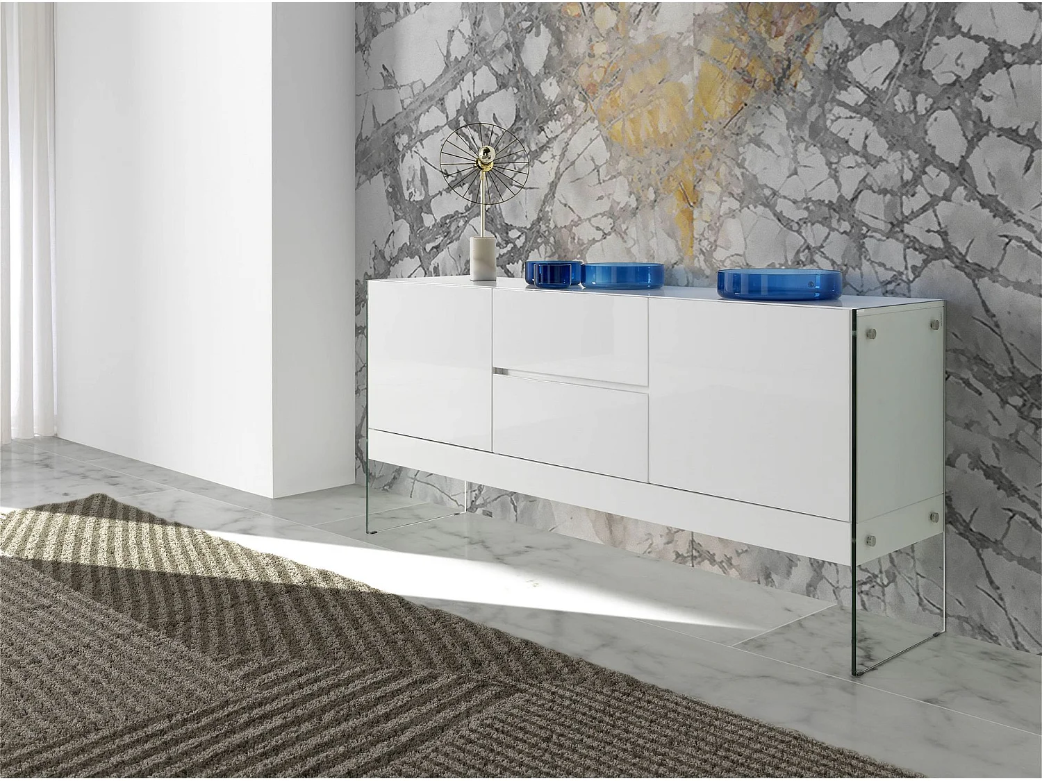 Dressoir van wit hout en gehard glas 3063 ANGEL CERDA