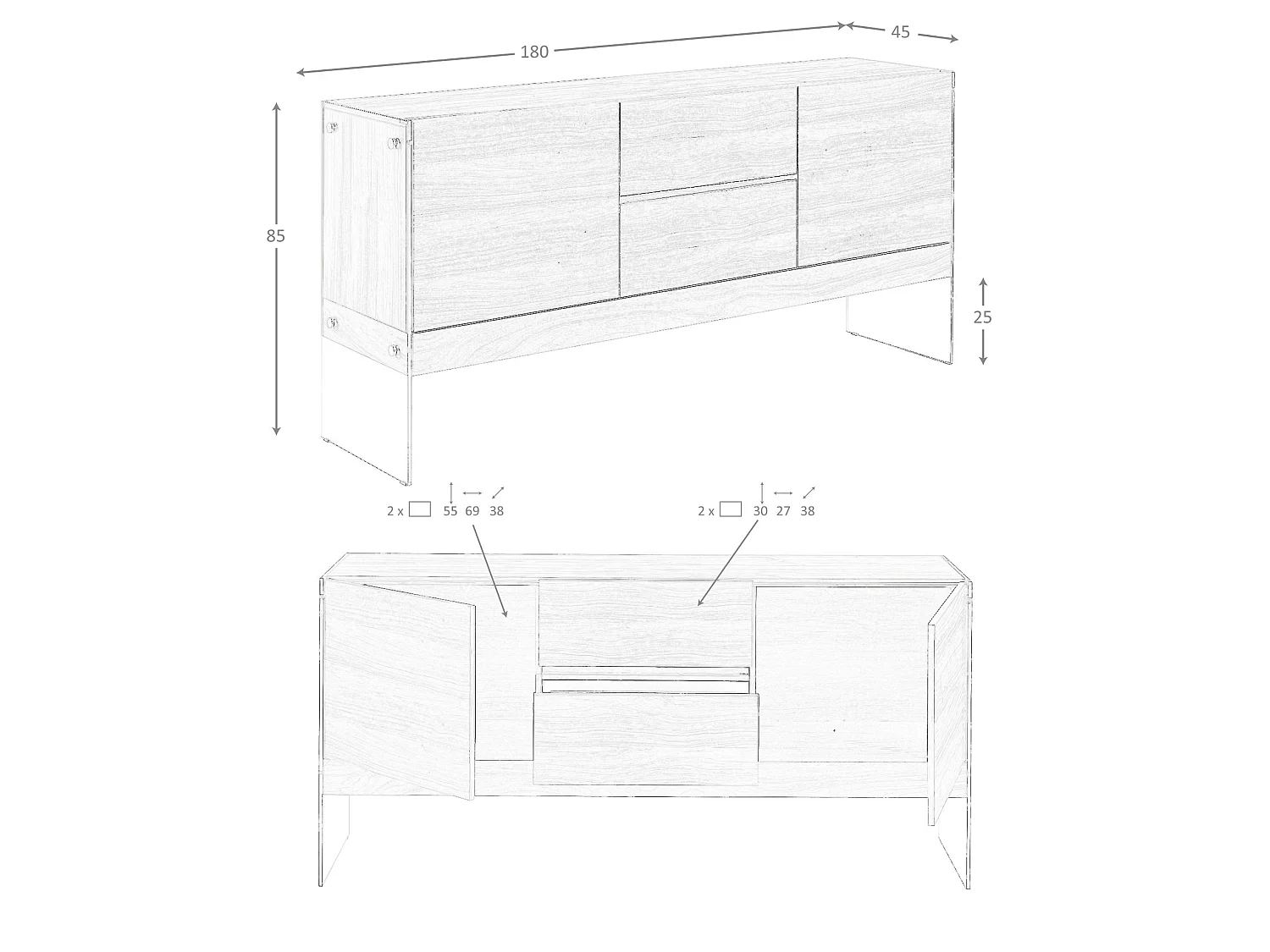 Dressoir van wit hout en gehard glas 3063 ANGEL CERDA