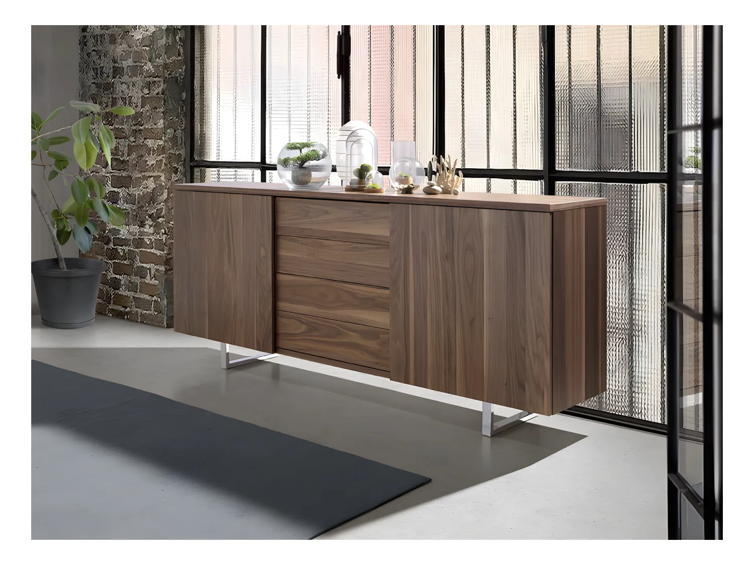 Buffet en bois de noyer et acier chromé 3056 ANGEL CERDA