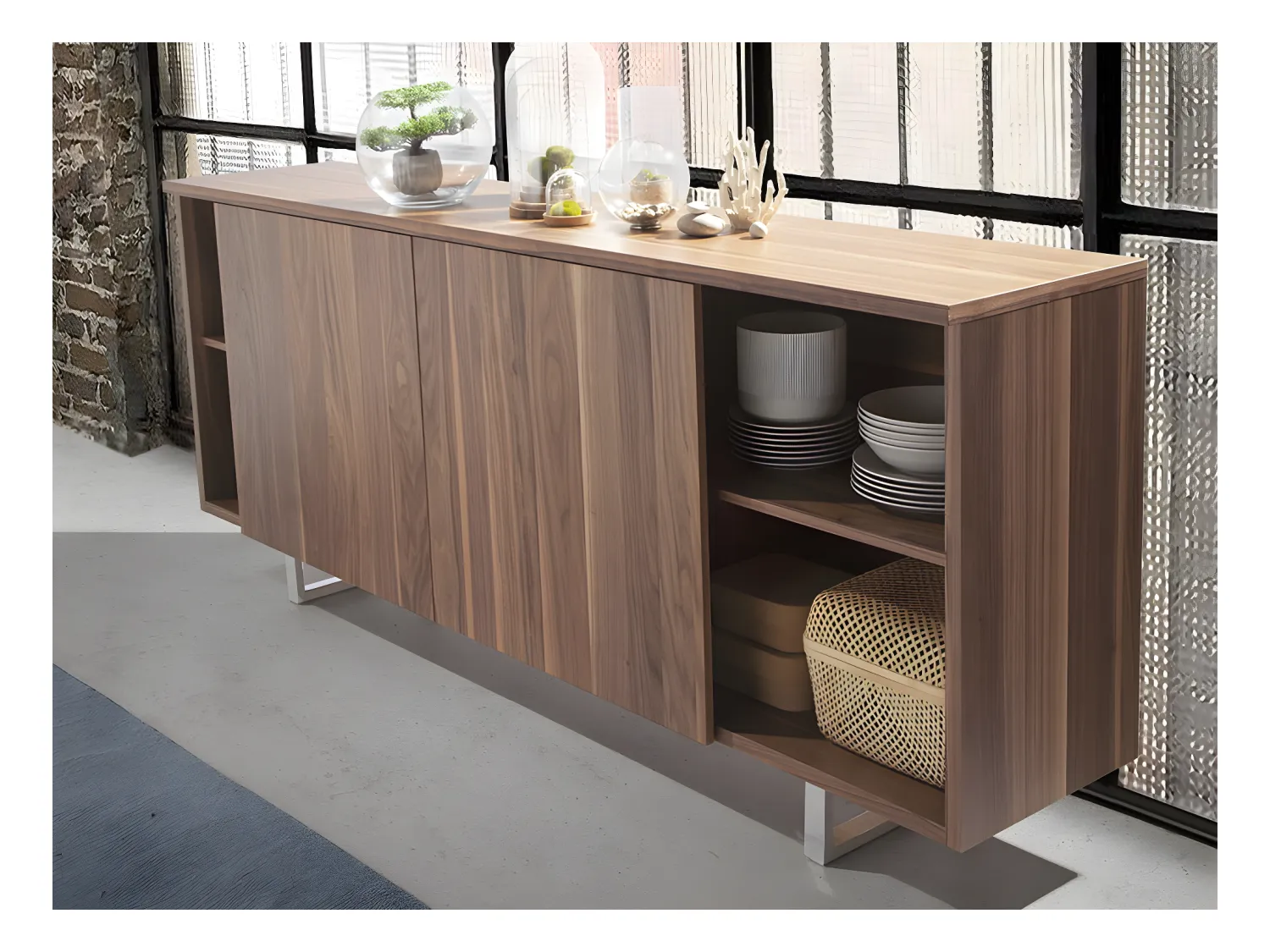 Buffet en bois de noyer et acier chromé 3056 ANGEL CERDA