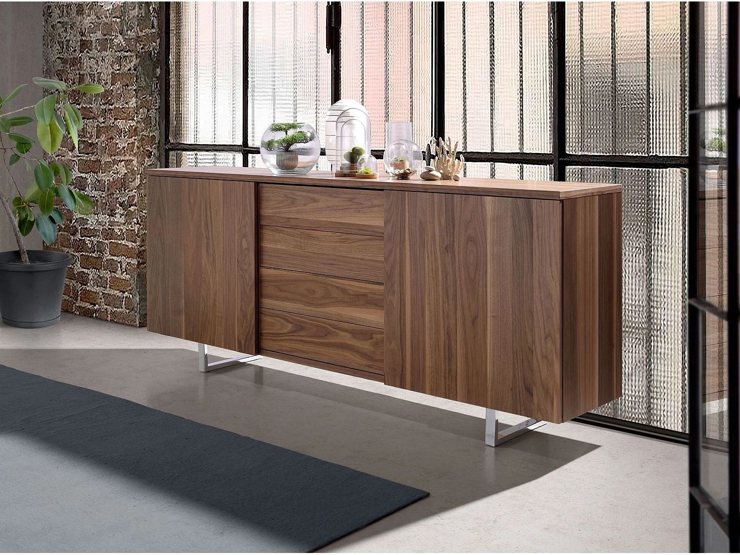 Buffet noyer et acier chromé 3056 ANGEL CERDA