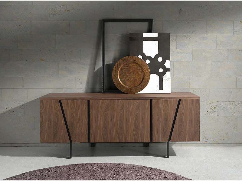 Sideboard Nussbaum und schwarzer Stahl 3124 ANGEL CERDA