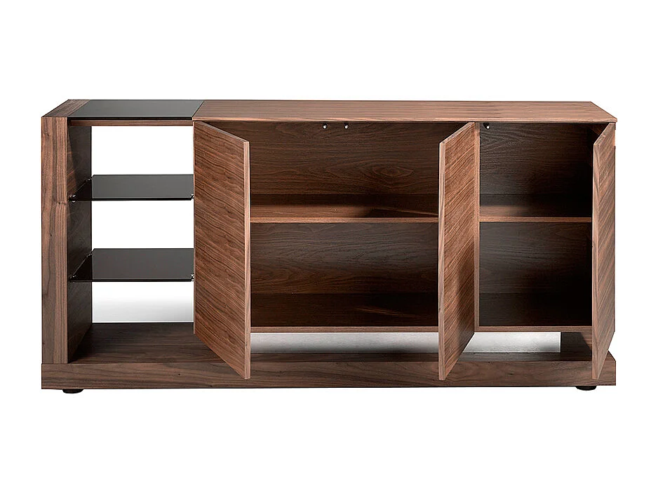 Buffet en noyer, acier poli et plateau en verre noir 3140 ANGEL CERDA