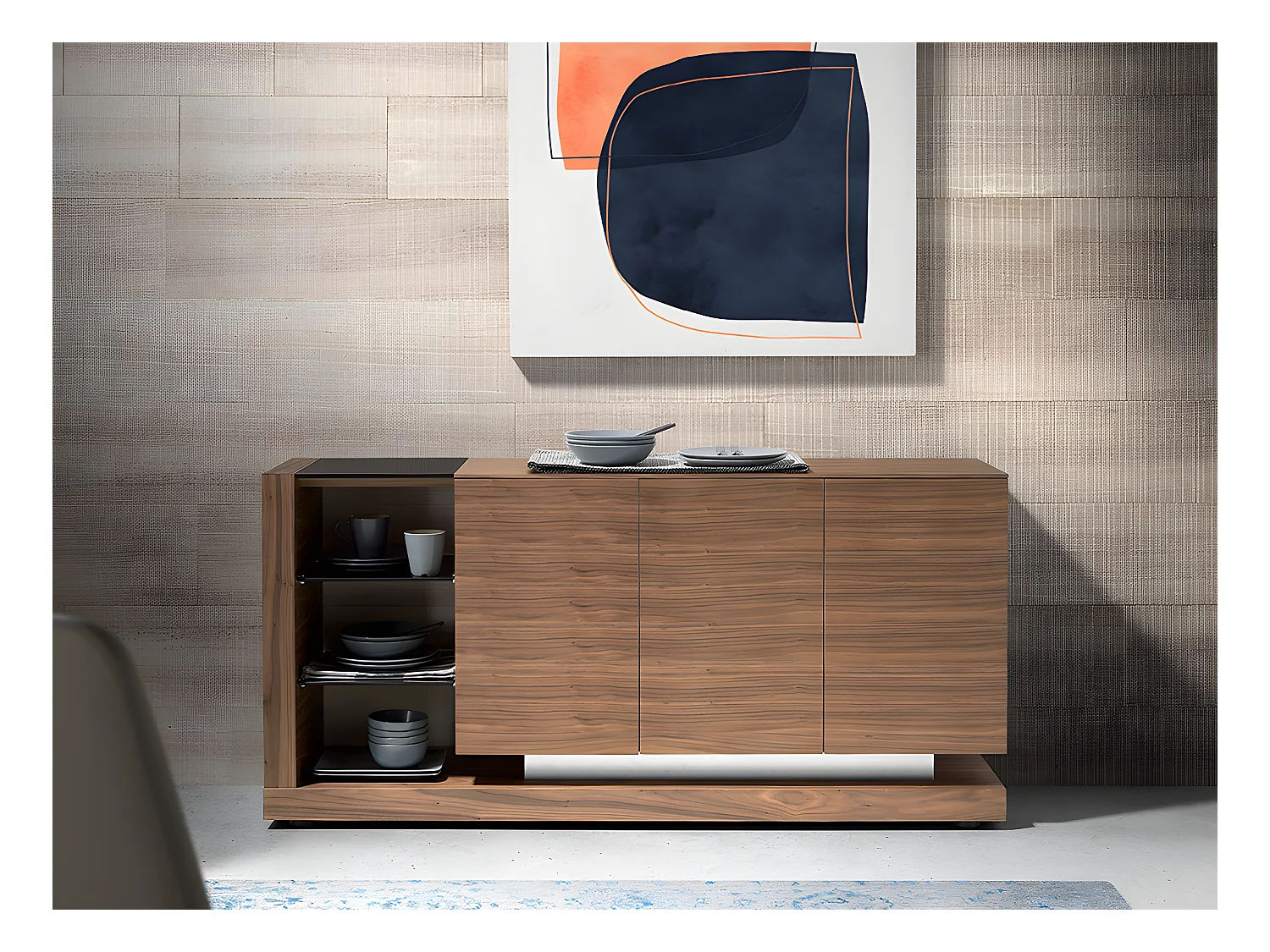 Dressoir van notenhout en zwart getint glas 3140 ANGEL CERDA