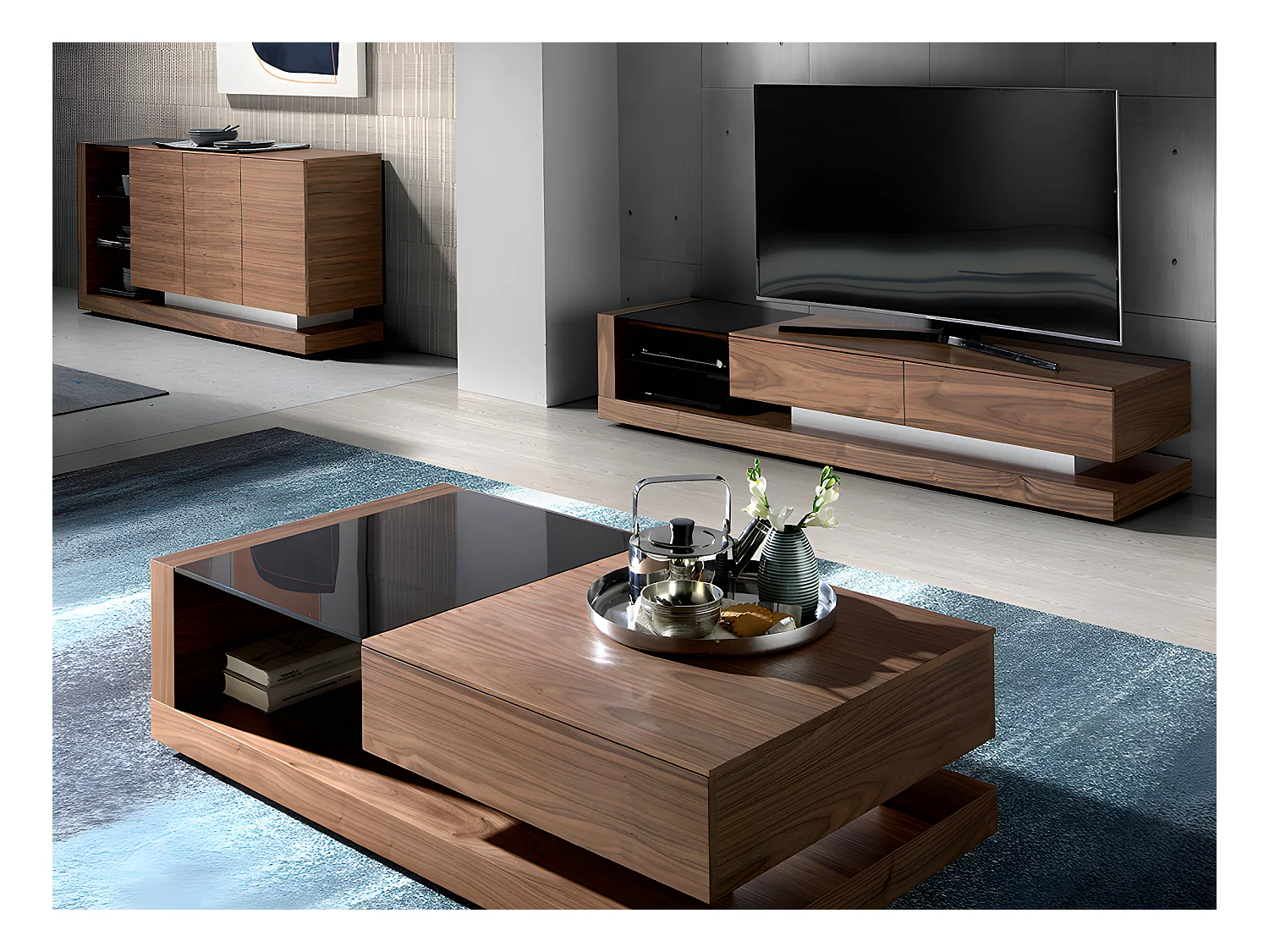 Dressoir van notenhout en zwart getint glas 3140 ANGEL CERDA