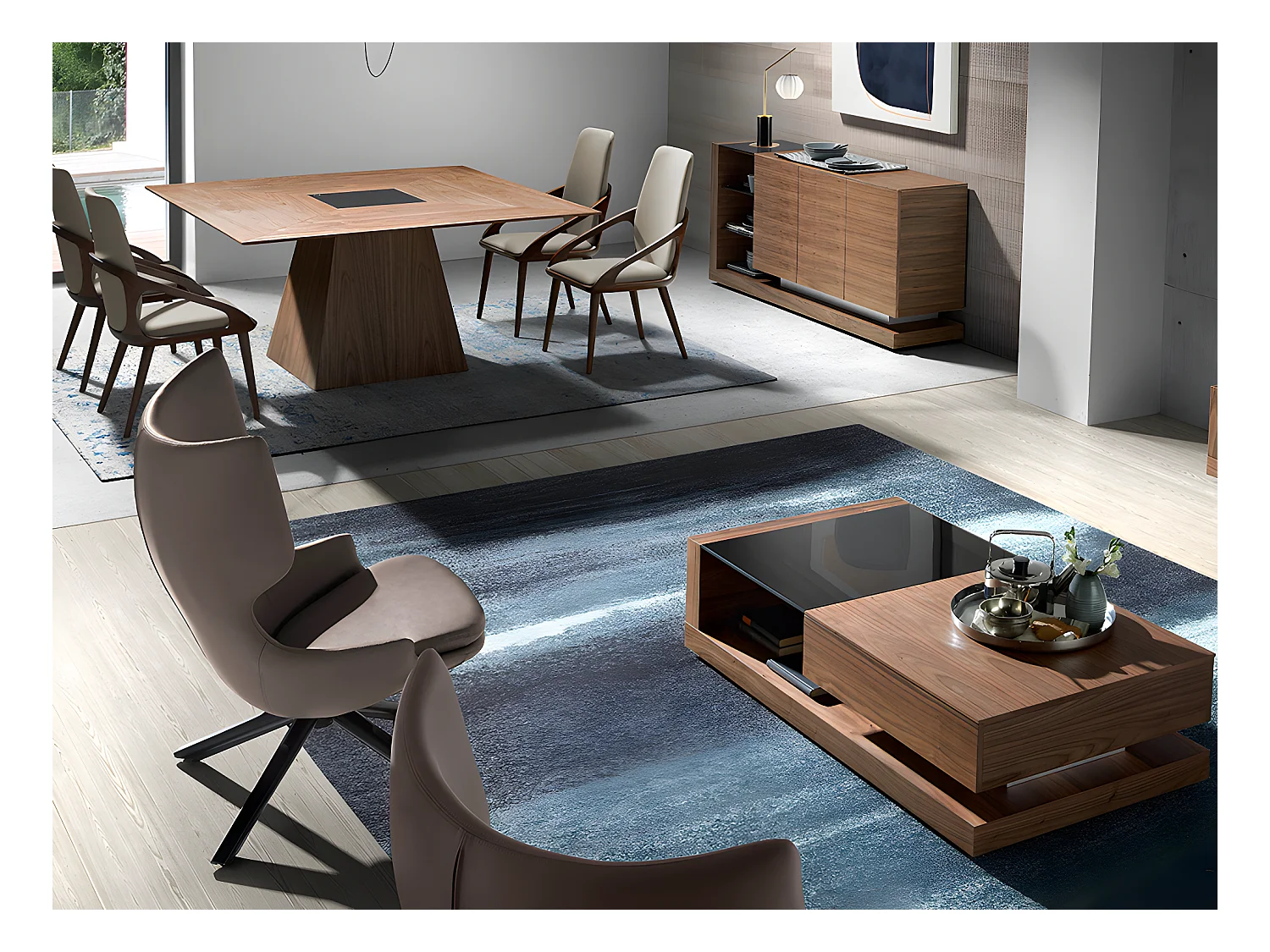 Dressoir van notenhout en zwart getint glas 3140 ANGEL CERDA