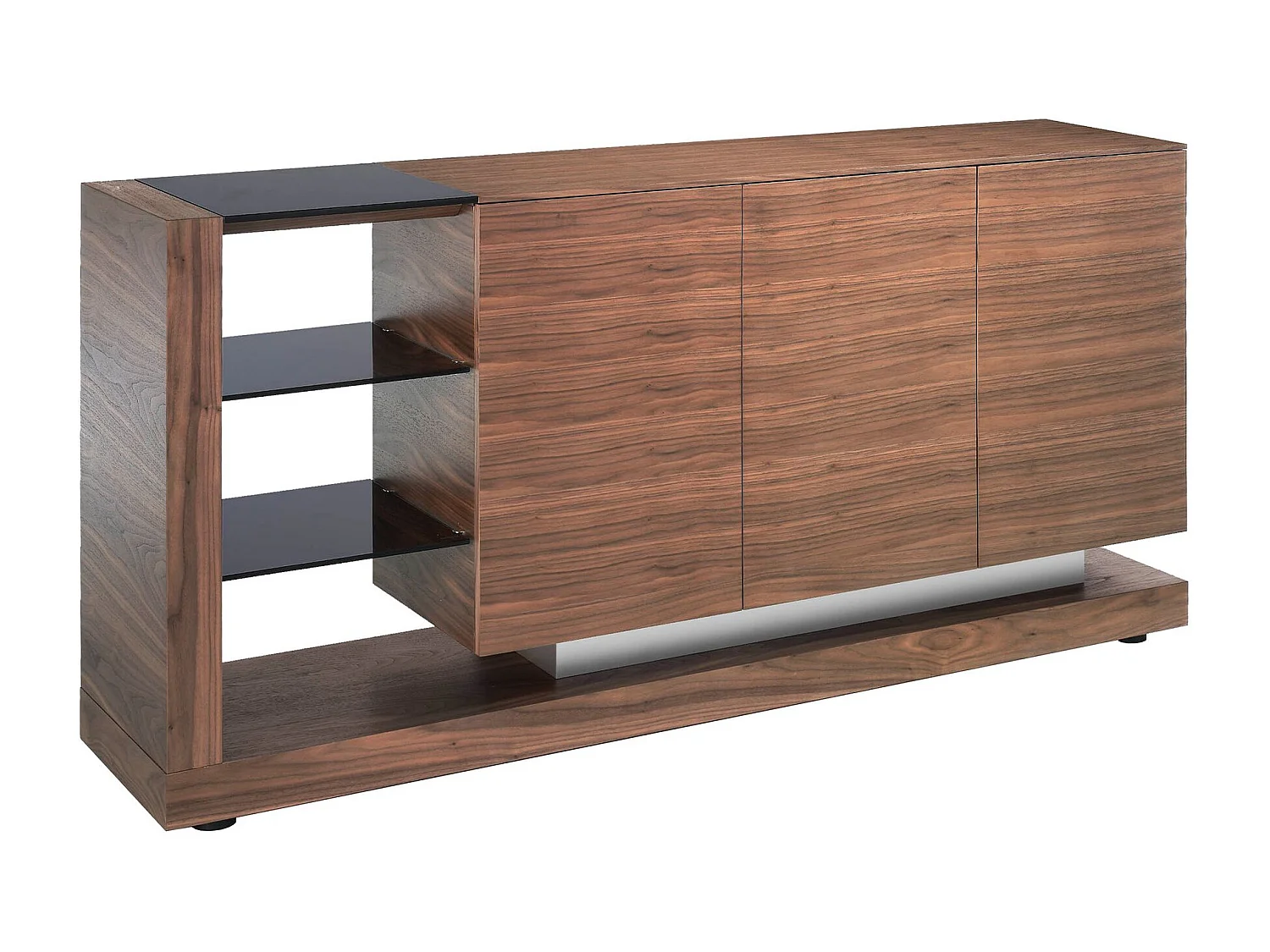 Credenza noce, acciaio spazzolato e piano in vetro nero 3140 ANGEL CERDA