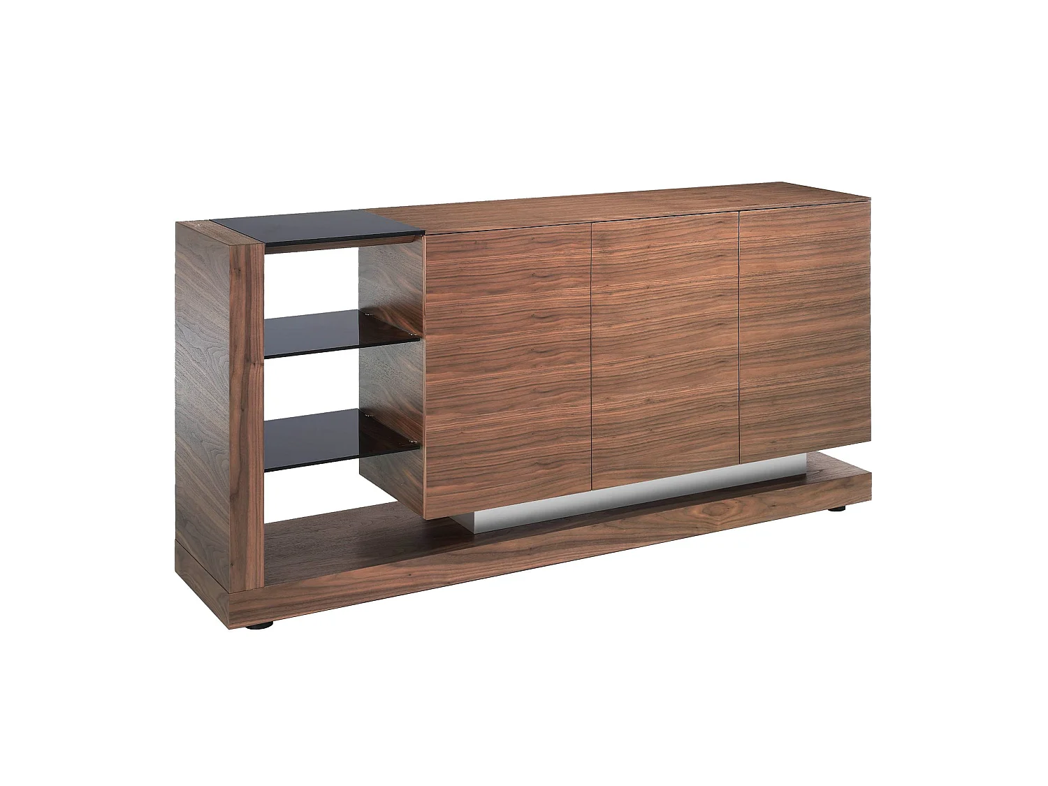 Dressoir walnoot, gepolijst staal en zwart glazen blad 3140 ANGEL CERDA