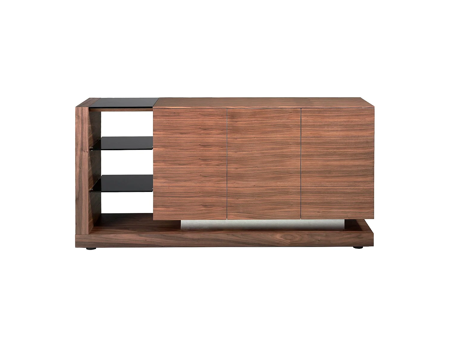 Dressoir walnoot, gepolijst staal en zwart glazen blad 3140 ANGEL CERDA