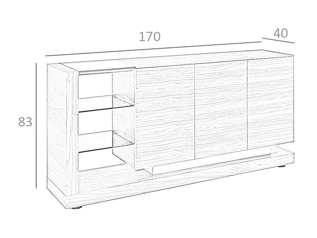 Dressoir walnoot, gepolijst staal en zwart glazen blad 3140 ANGEL CERDA