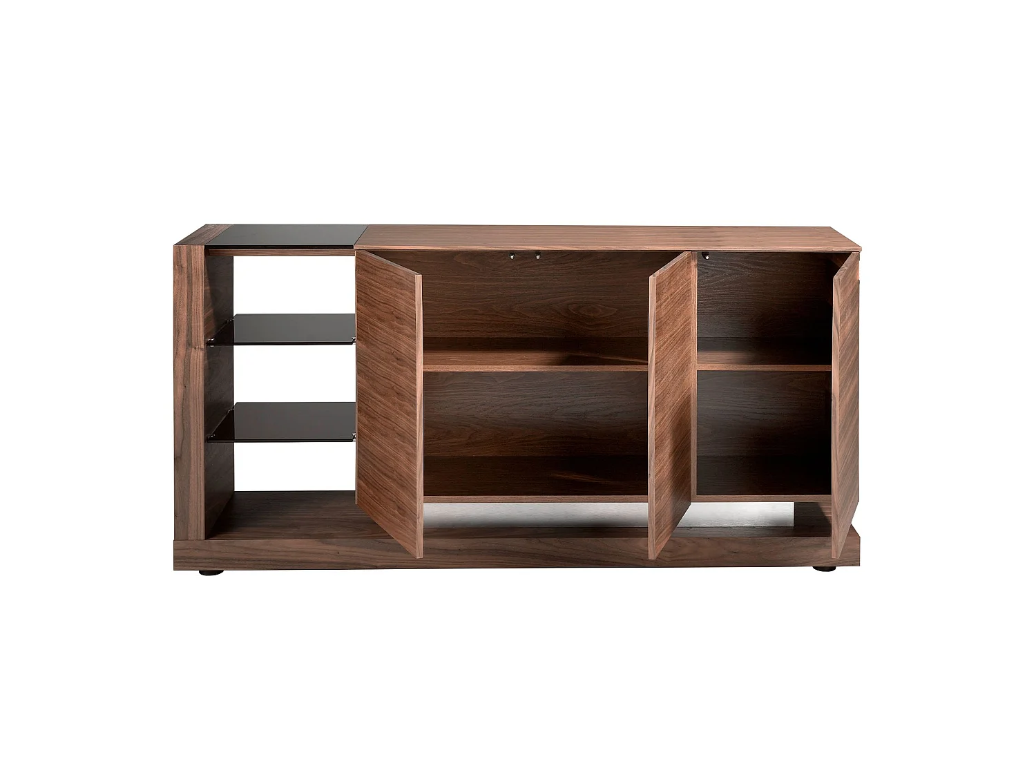 Sideboard Nussbaum, gebürsteter Stahl und schwarze Glasplatte 3140 ANGEL CERDA