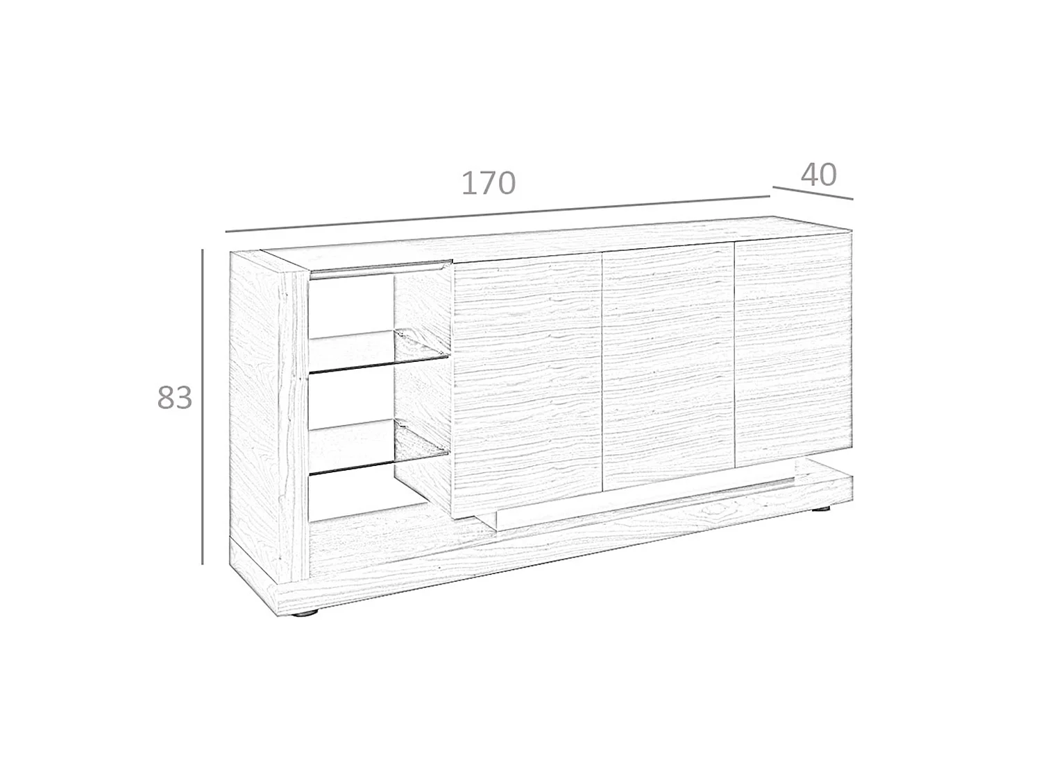 Sideboard Nussbaum, gebürsteter Stahl und schwarze Glasplatte 3140 ANGEL CERDA