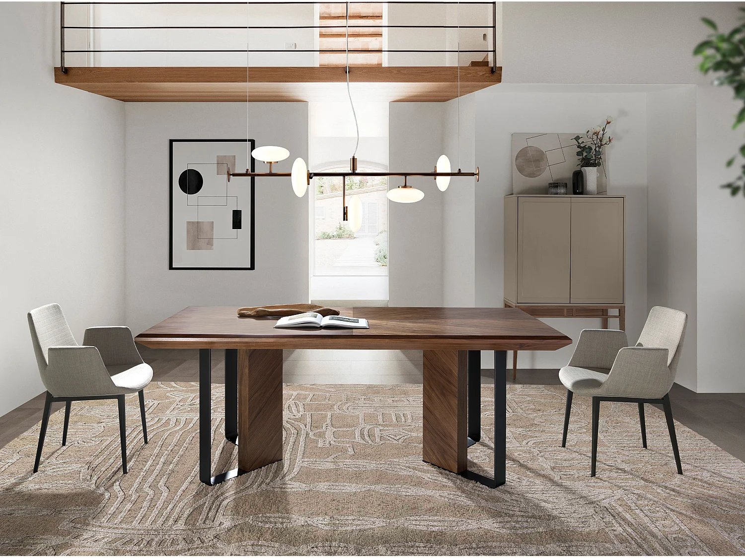 Wysoki kredens z drewna beżowego i orzechowego 3073 ANGEL CERDA