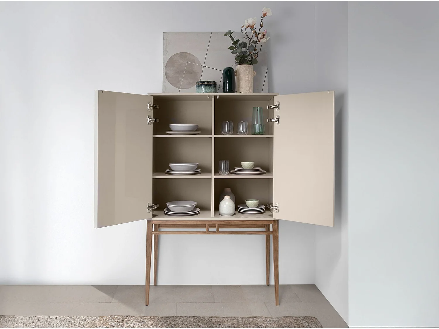 Buffet haut en bois gris et noyer 3073 ANGEL CERDA