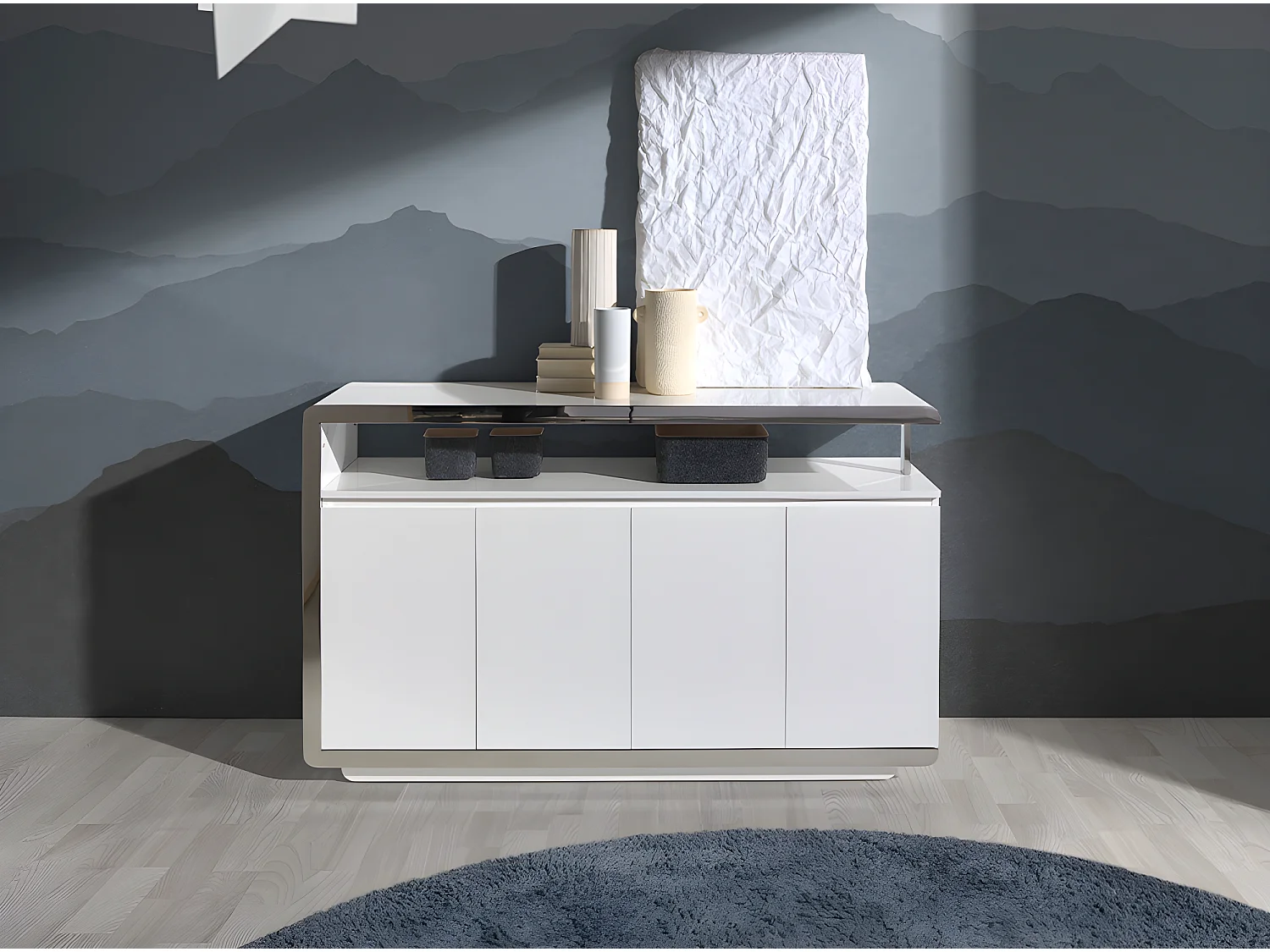 Buffet en bois blanc et acier inoxydable 3055 ANGEL CERDA