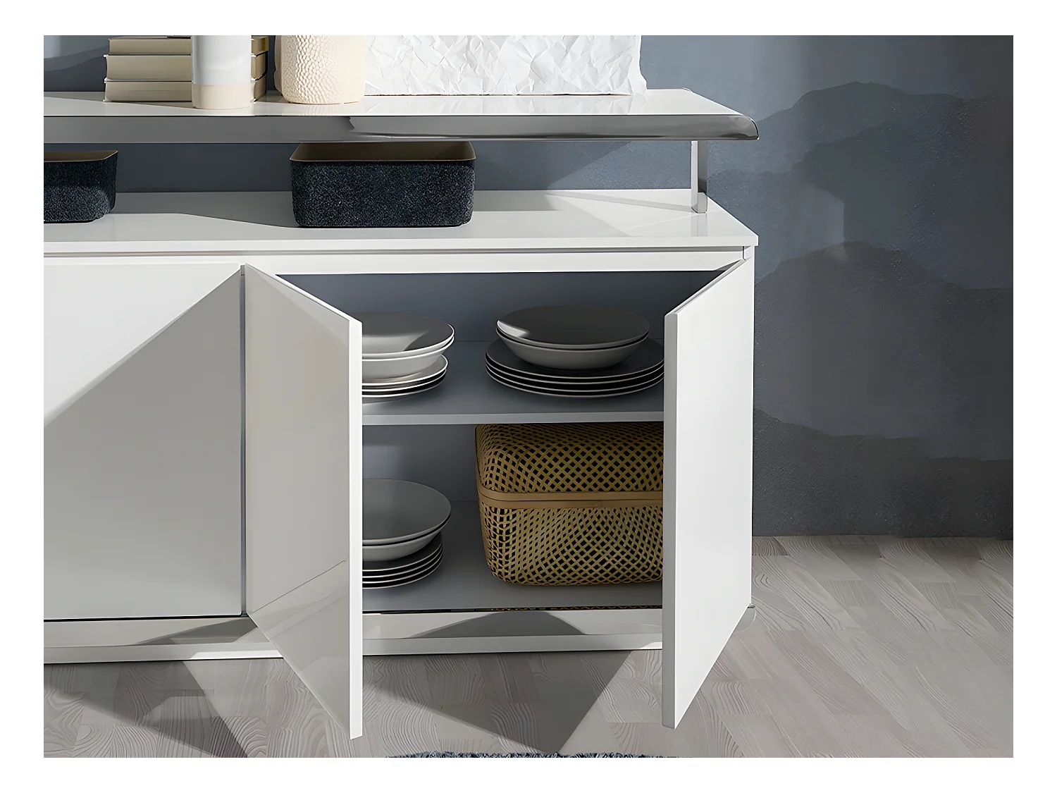 Buffet en bois blanc et acier inoxydable 3055 ANGEL CERDA