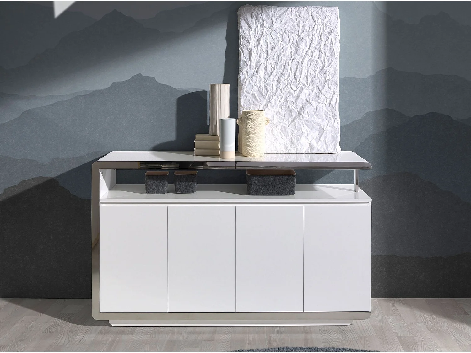 Dressoir wit hout en verchroomd stalen voet 3055 ANGEL CERDA