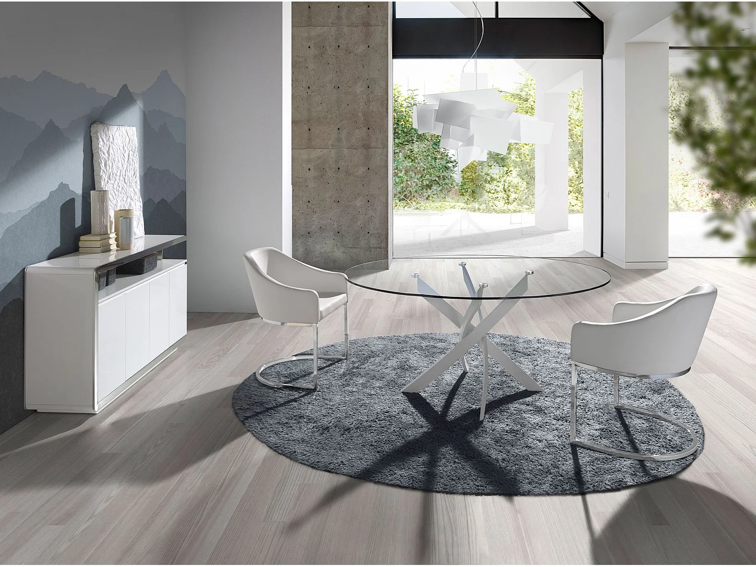 Buffet en bois blanc et acier chromé 3055 ANGEL CERDA