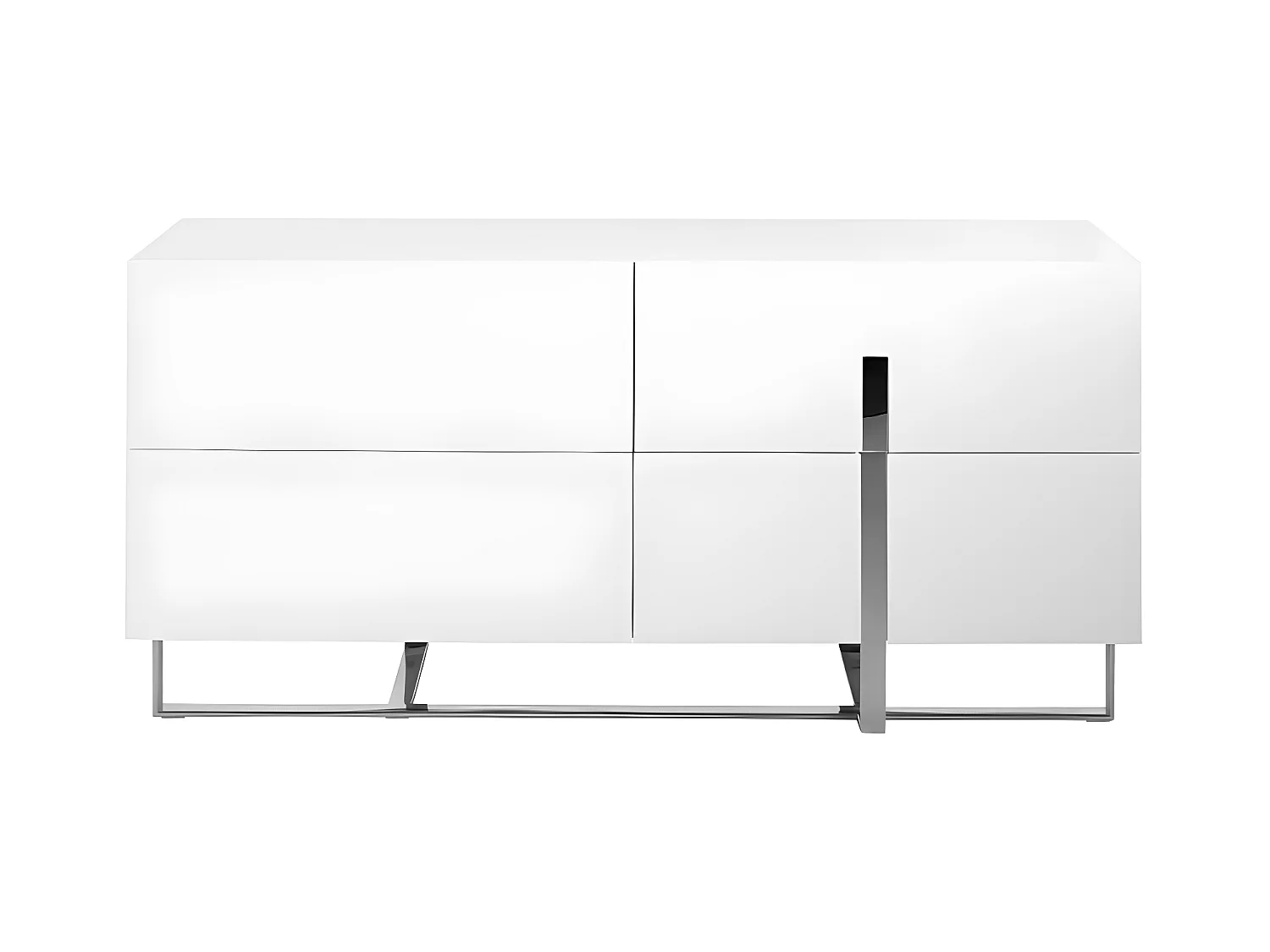 Kredens z białego drewna i chromowanej stali