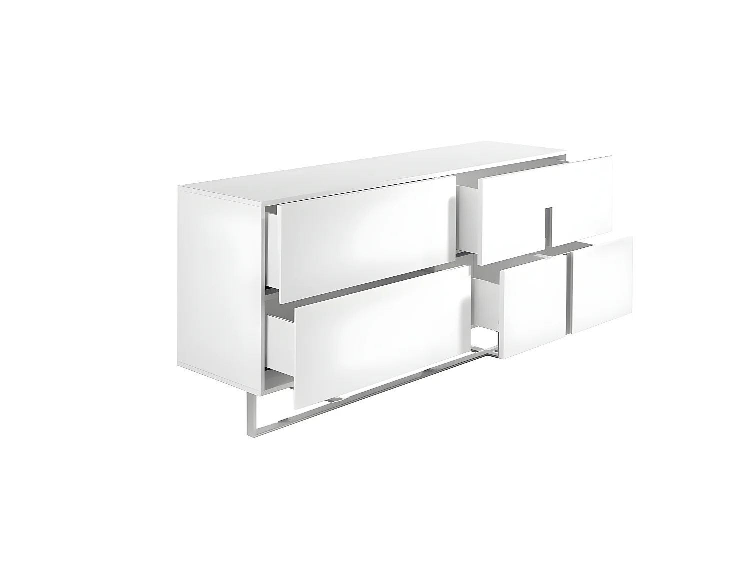 Kredens z białego drewna i chromowanej stali