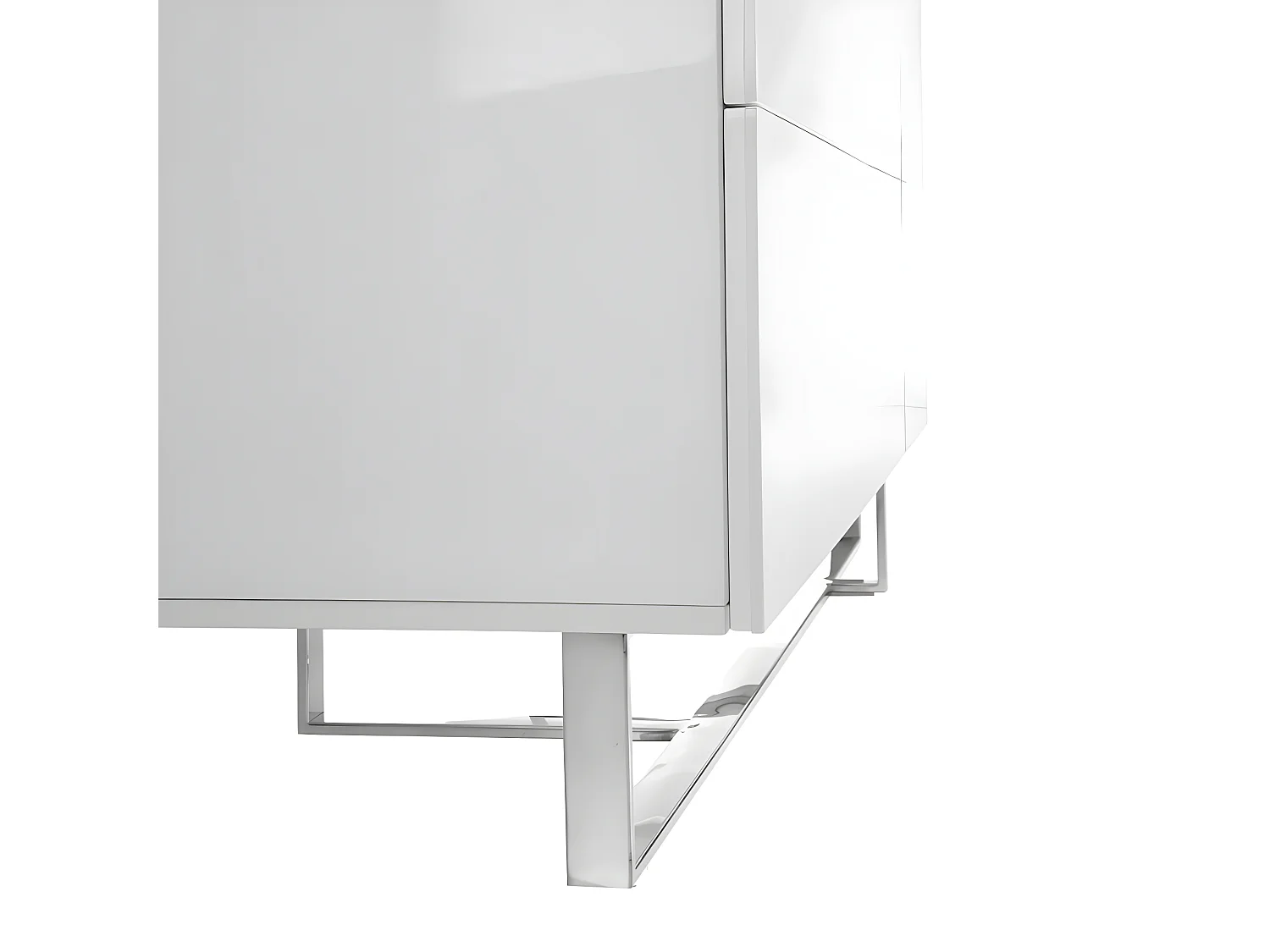 Kredens z białego drewna i chromowanej stali