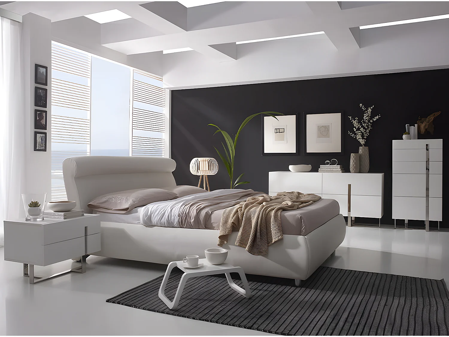 Kredens z białego drewna i chromowanej stali