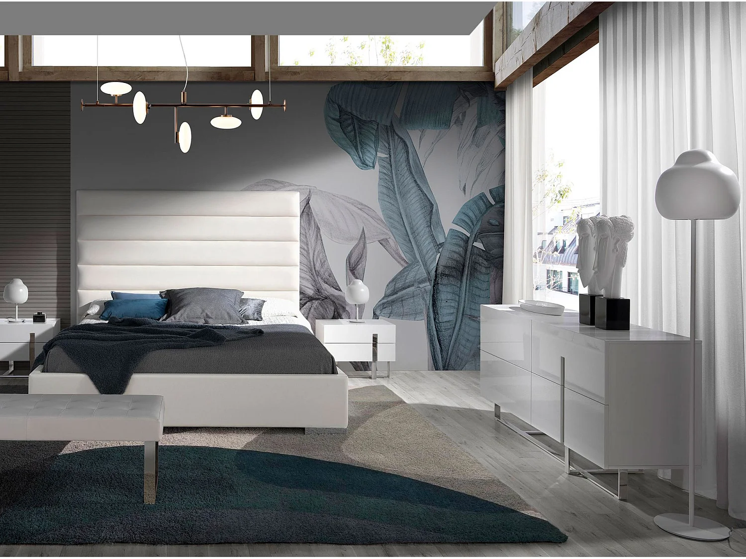 Buffet en bois blanc et acier chromé 3052 ANGEL CERDA